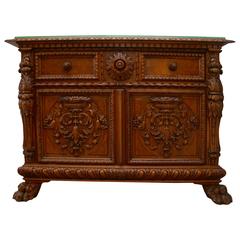 Antique Italian Baroque Carved Wood Small Credenza Sideboard Server
