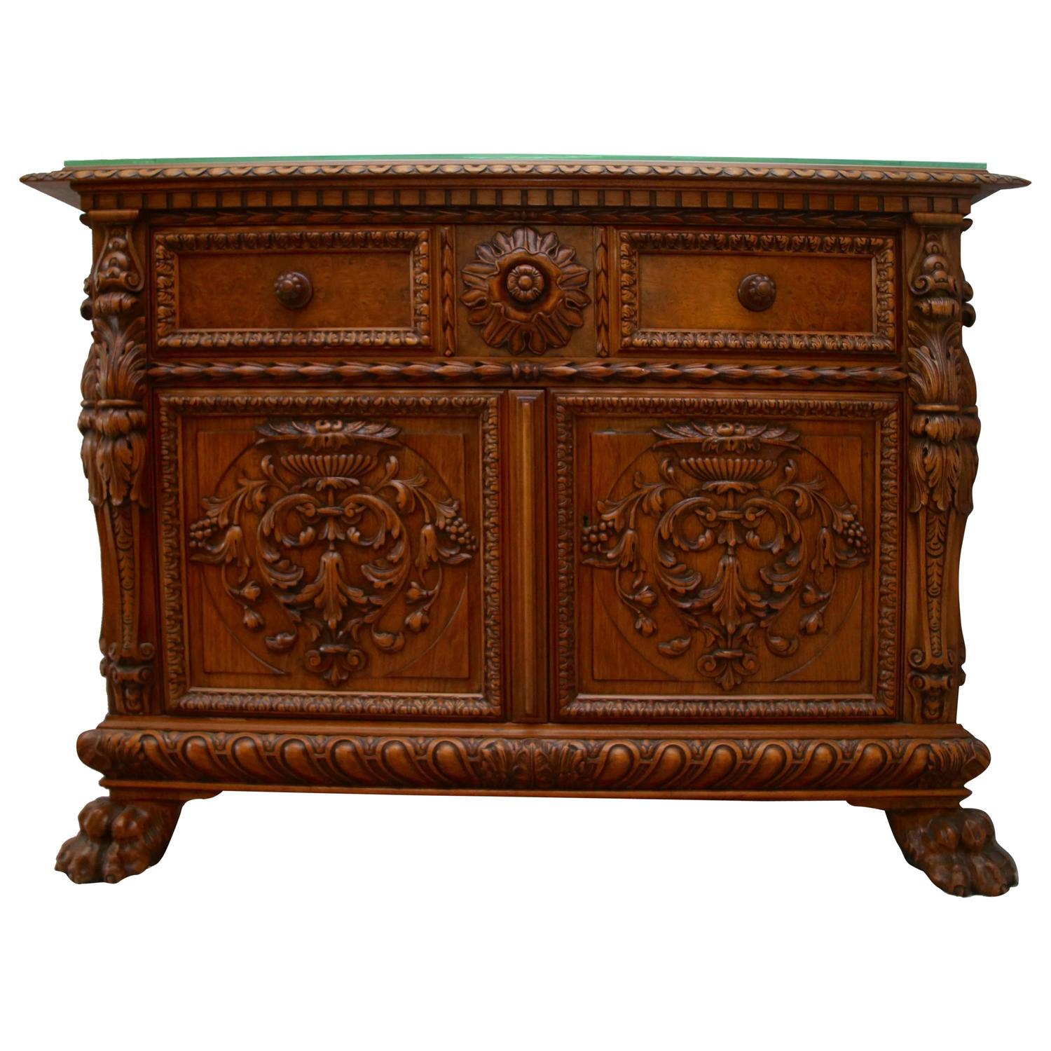 Antique Italian Baroque Carved Wood Small Credenza Sideboard Server at ...
