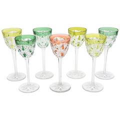 Set of Seven Cut and Etched Crystal Exquisite Signed Baccarat Wine Glasses