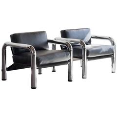 Pair of 1960s Chrome Lounge Chairs by John Mascheroni