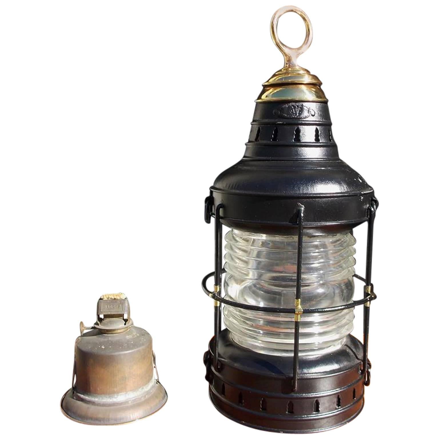 American Polished Steel and Brass Single Anchor Lantern, Circa 1880 For Sale