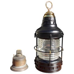 Antique American Polished Steel and Brass Single Anchor Lantern, Circa 1880