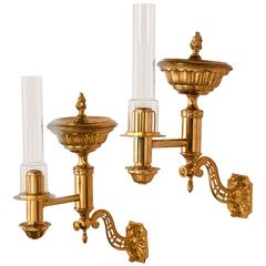 Extremely Rare Lacquered Brass Argand Wall Lights