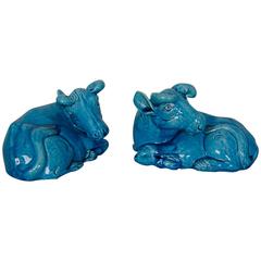 Pair of Chinese Turquoise Glazed Watter Buffalos