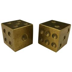 Vintage Solid Brass Oversized Pop Art Dice, Paperweights of Objects