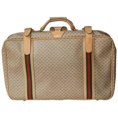 Gucci Leather and Fabric Logo Suitcase with Brass Insignia, Italy, circa 1970