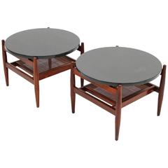 Pair of Jens Risom Walnut and Slate Side Tables