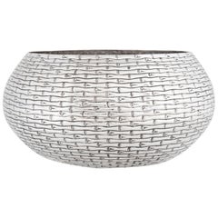 Hand-Worked Solid Silver Bowl, Bamboo Motif, Centerpiece