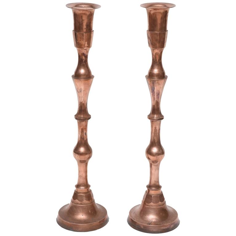 Pair of Oversized Copper Candlesticks For Sale at 1stDibs