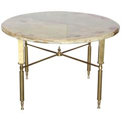 Neoclassical Maison Jansen Onyx and Brass Side or Cocktail Table 1