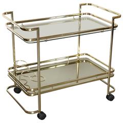 Gold Metal, Glass and Mirror Two-Tier Bar, Tea Cart or Serving Cart