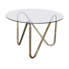 Argentinian Ribbon Brass and Smoke Glass Side Table
