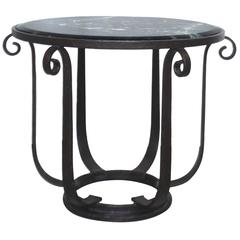 Wrought Iron Center Hall/Side Table with Verde Marble Top 4