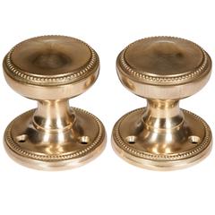 Vintage Reclaimed Solid Brass Beaded Door Knobs