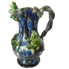 Pallisy Frog Pitcher Signed F. Maurice 19th Century