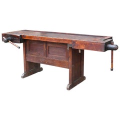 Antique Industrial Cabinet Maker's Workbench Attributed to Hammacher Schlemmer