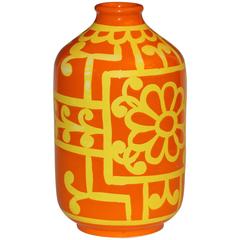Bellini Italian Art Pottery Vase Atomic Orange Stencil Wax Resist Ground