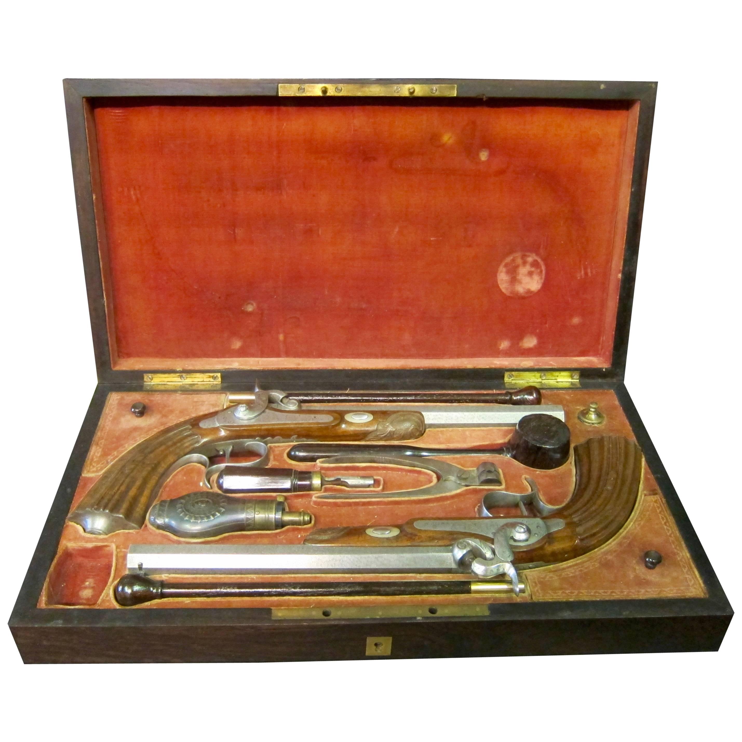 Vintage 19th Century French Dueling Pistol Set For Sale