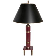 Mid-Century Machined Brass and Enameled Tall Table Lamp with Brass Shade