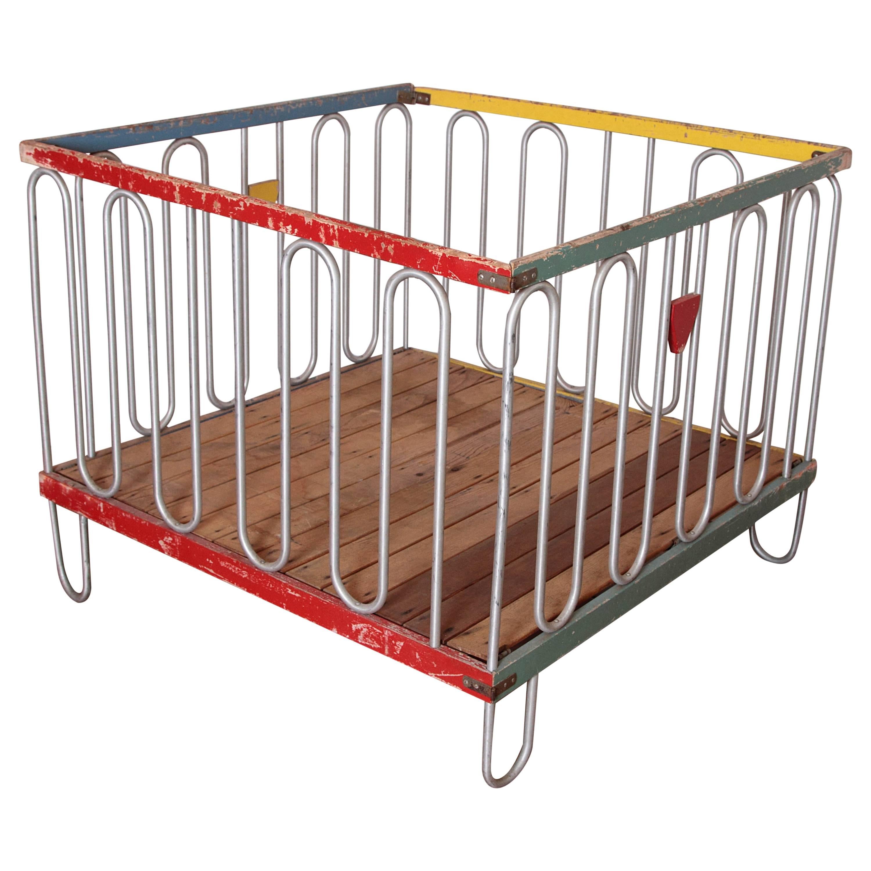 Streamline Modernist Art Deco Collapsible Playpen or Crib after Gilbert Rohde