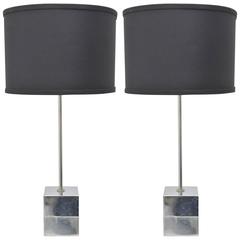 Pair Chrome Cube Lamps
