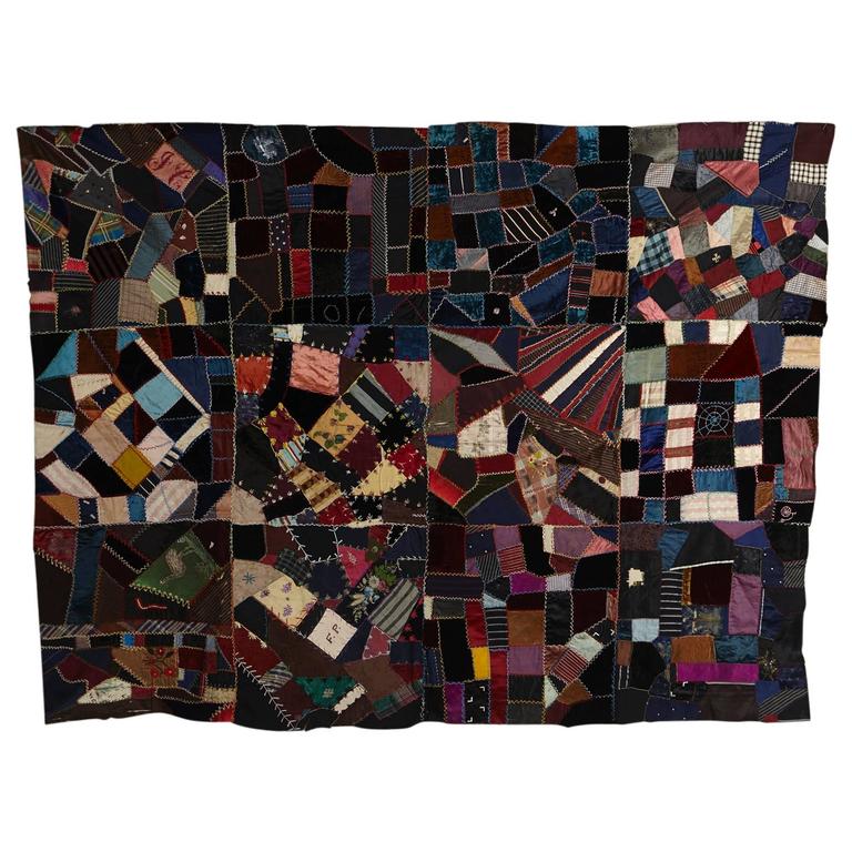 Antique Crazy Quilt Pieced Quilt Top For Sale at 1stdibs