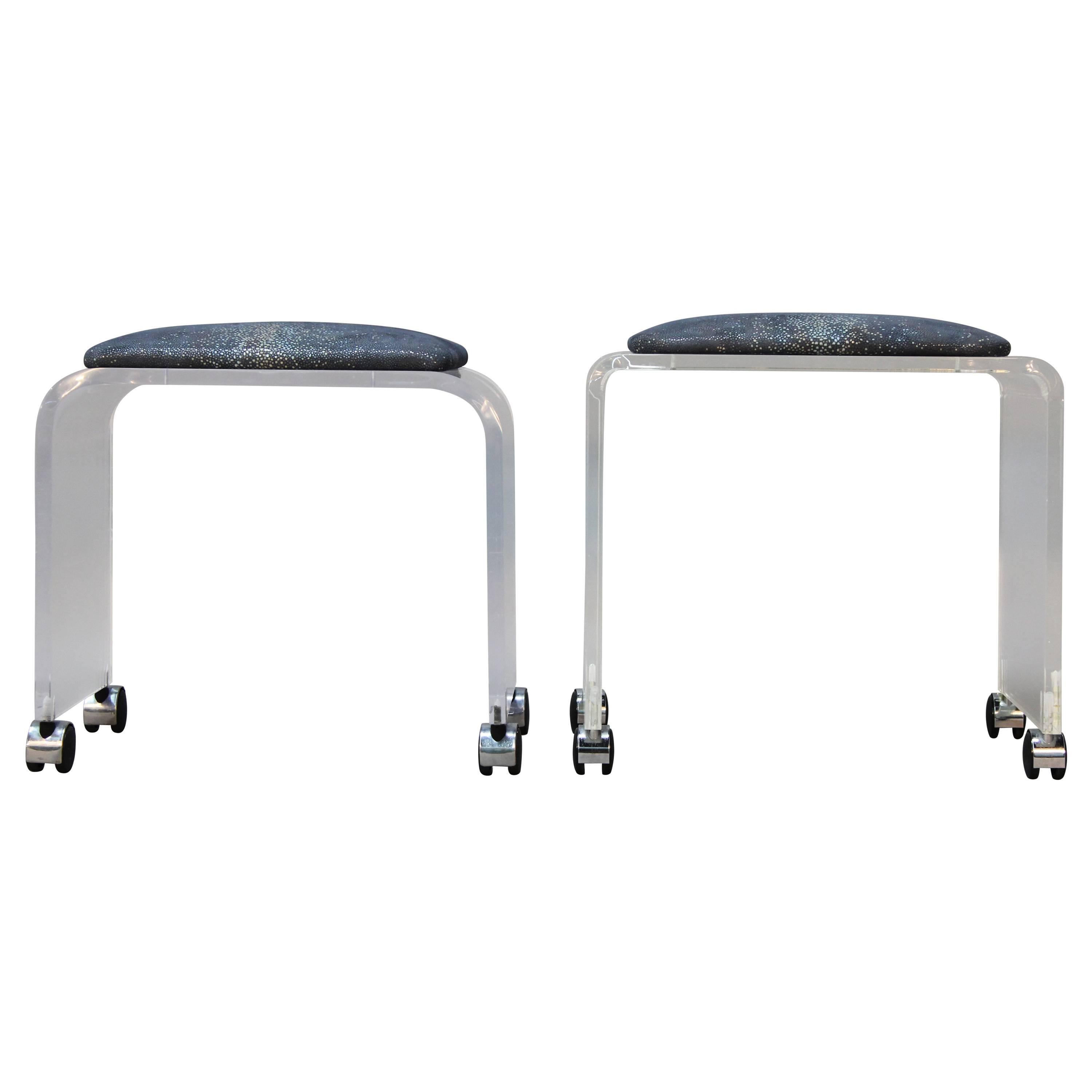 Assembled Pair of Lucite Stools  For Sale