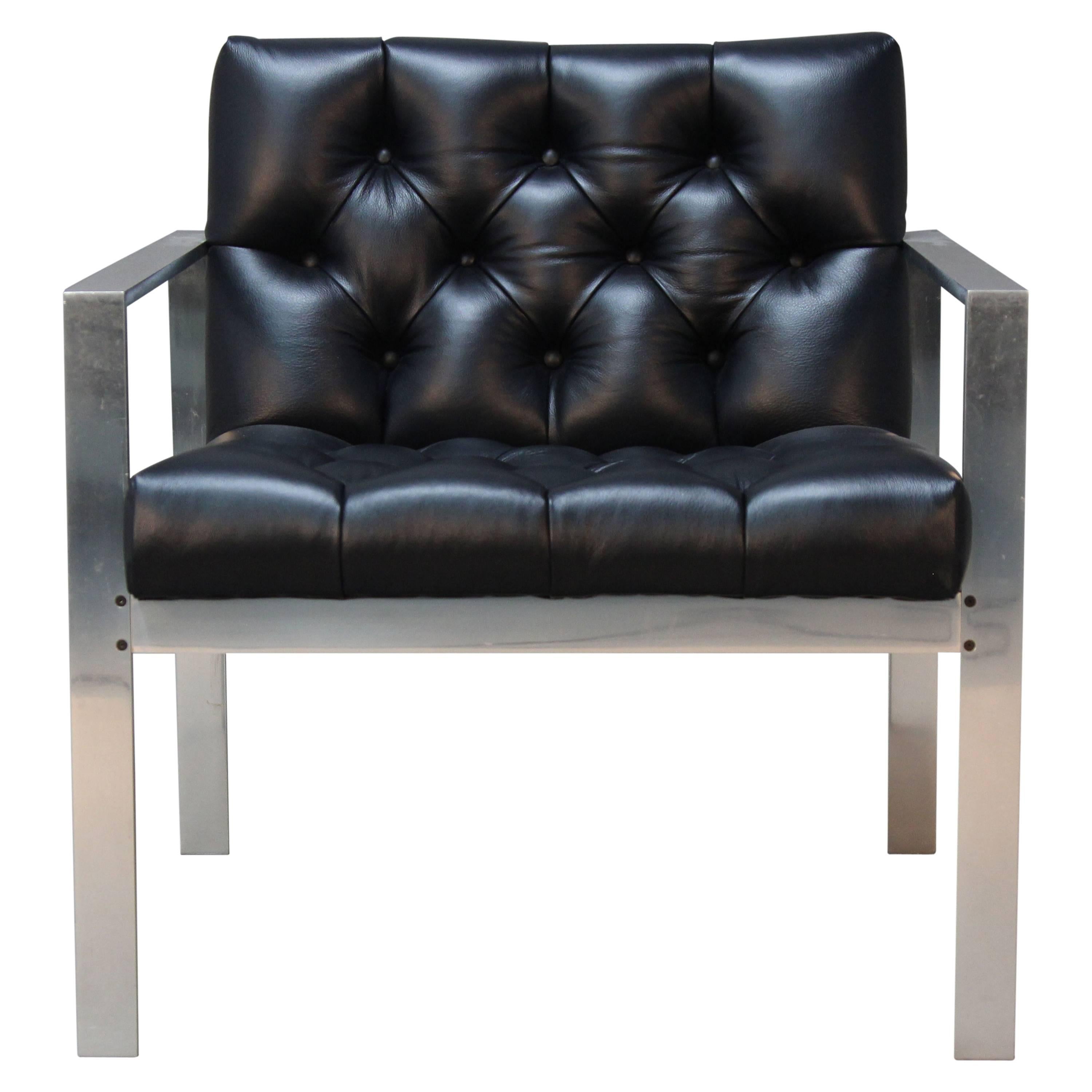 Flat Bar Chair with Button Tufted Leather For Sale