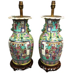 Pair of Rose Medallion Vases Turned Lamps