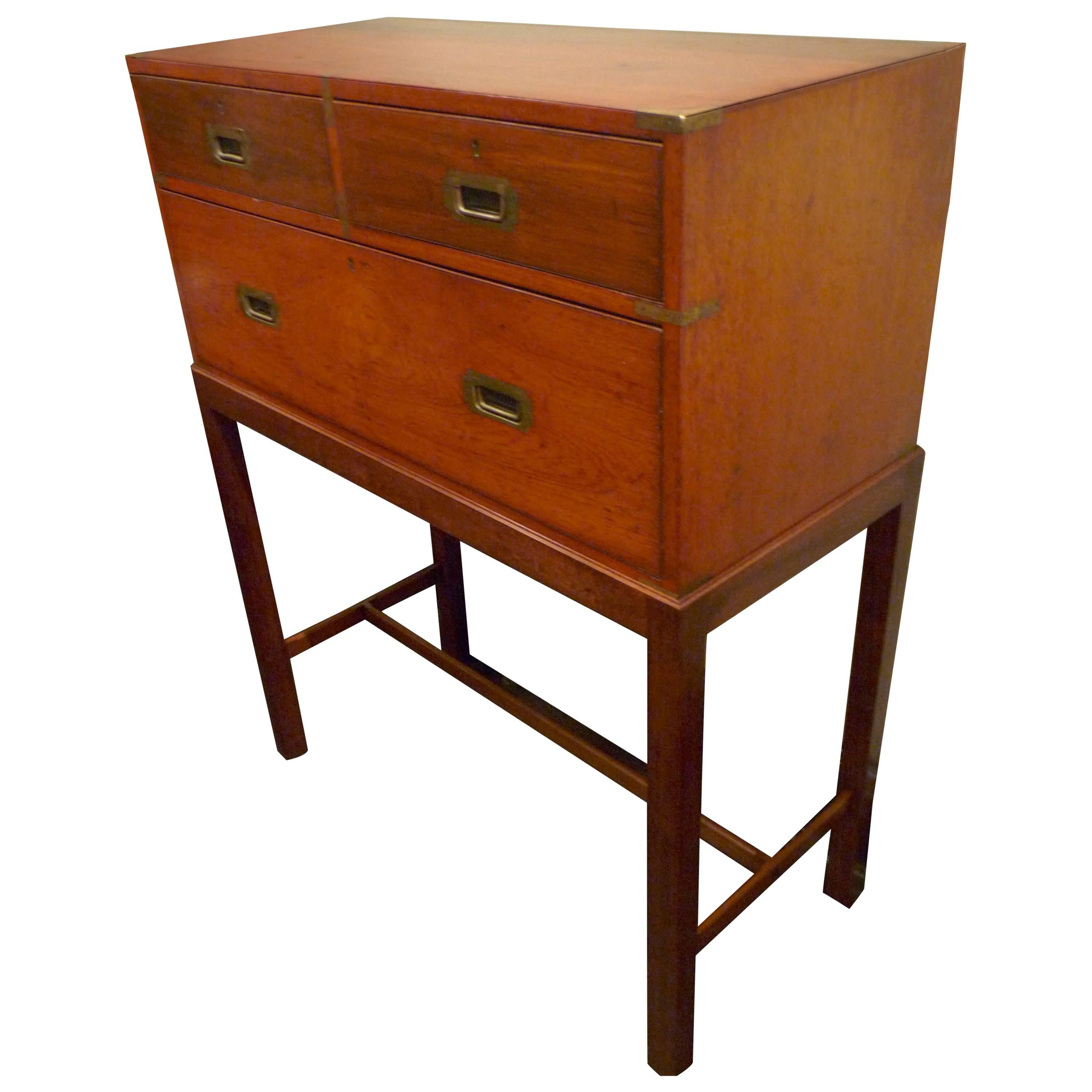 Mahogany Campaign Chest on Custom Stand For Sale