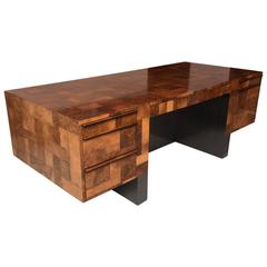 American Modern Burled Walnut and Pewter Cityscape Desk, Paul Evans 3