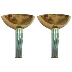 Pair of Italian Modern Brass and Glass Wall Lights, Pietro Chiesa/Fontana Arte