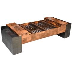 Rare American Modern Burled Walnut and Pewter Low Table, Paul Evans