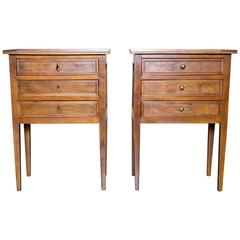 French Louis XVI Faux Pair of Nightstands in Walnut, His and Hers