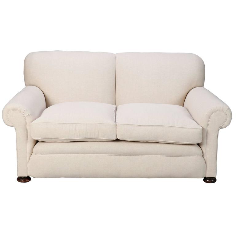 Small English Club Sofa In Belgian Linen At 1stdibs Small English Club Sofa In Belgian Linen For
