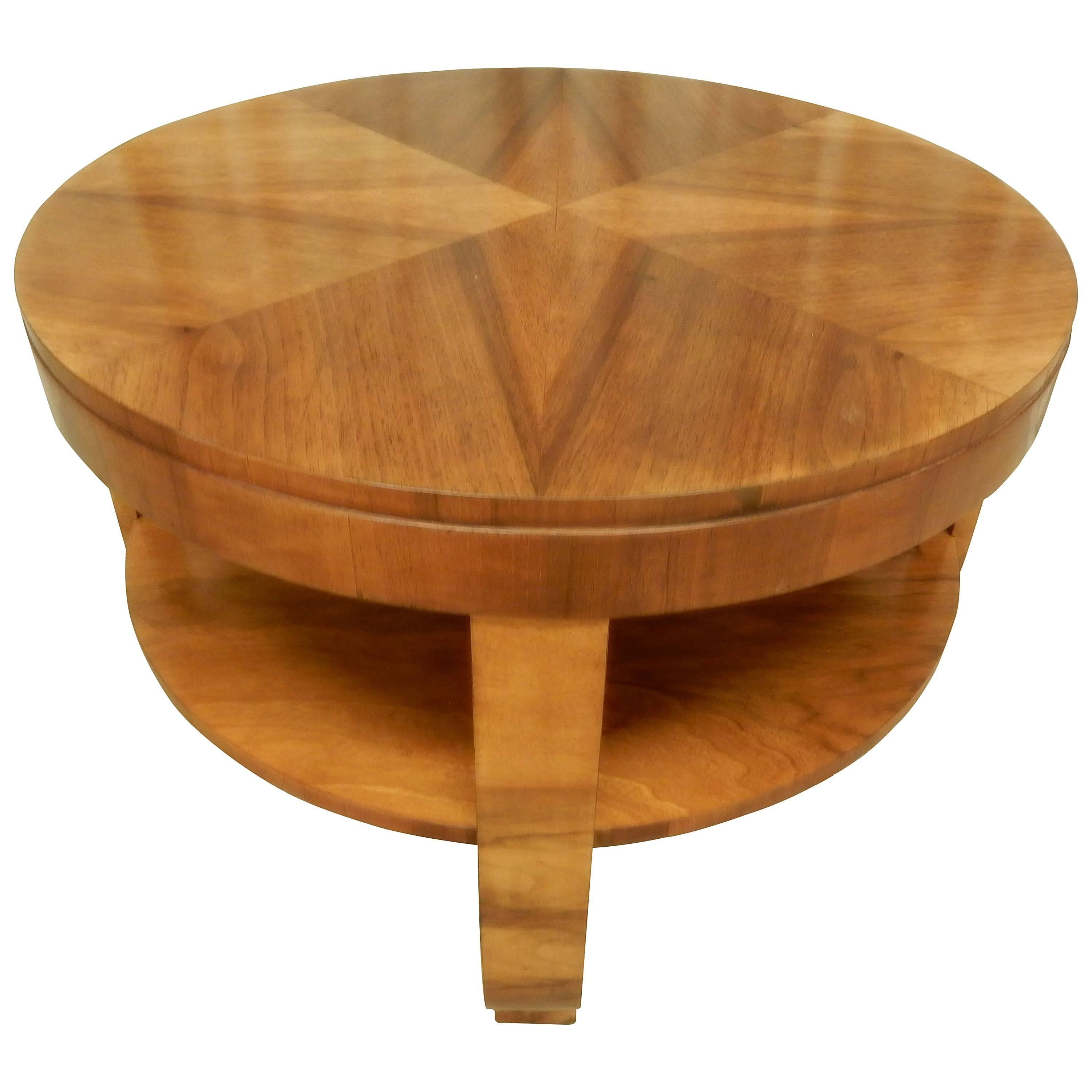 French Walnut Round Art Deco Table For Sale