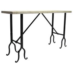 Vintage Travertine and Wrought Iron Console
