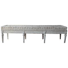 Swedish Gustavian Bench with Antique Linen