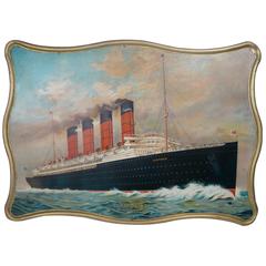 Large Advertising Lithograph on Tin of the Lusitania