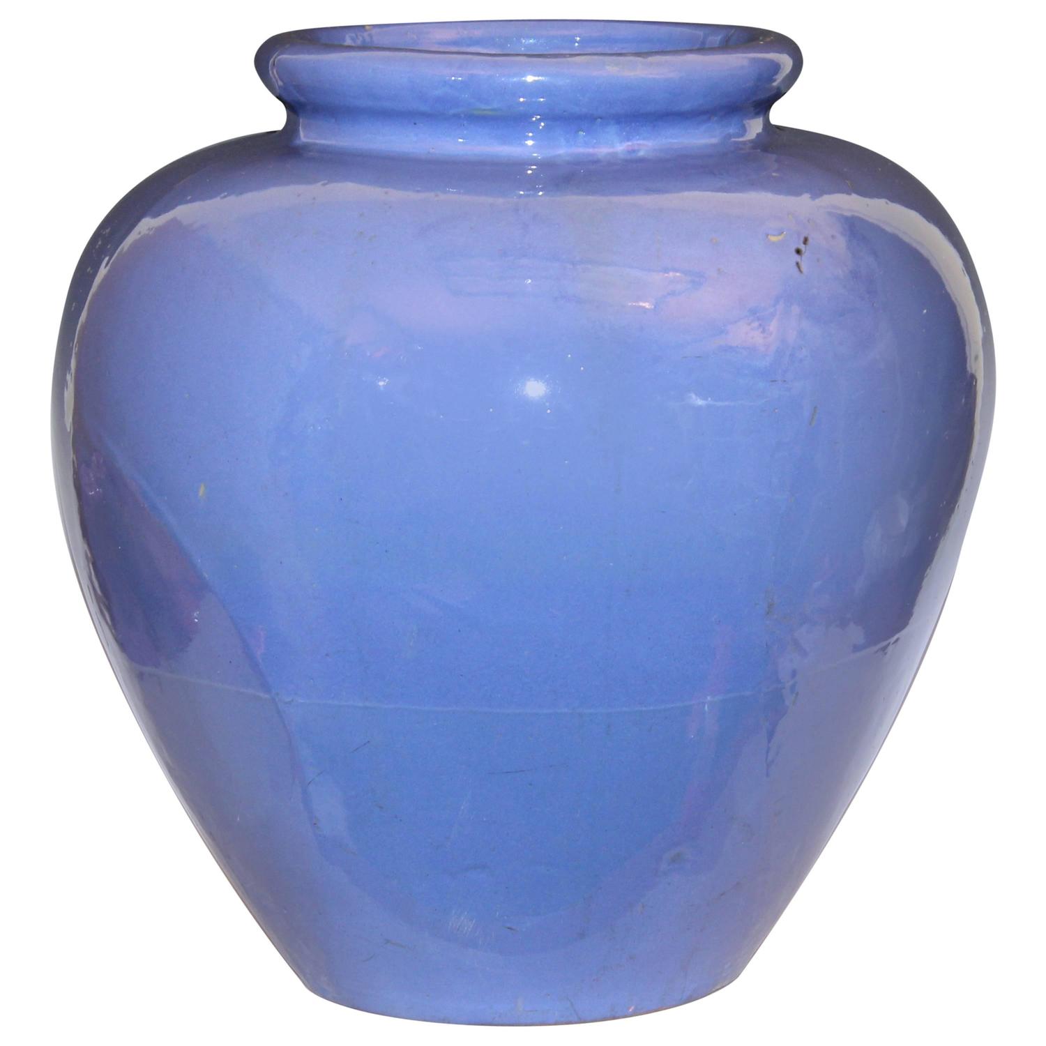 Huge Zanesville Pottery for Nowalk, CT Old Pot Shop Periwinkle Blue Urn