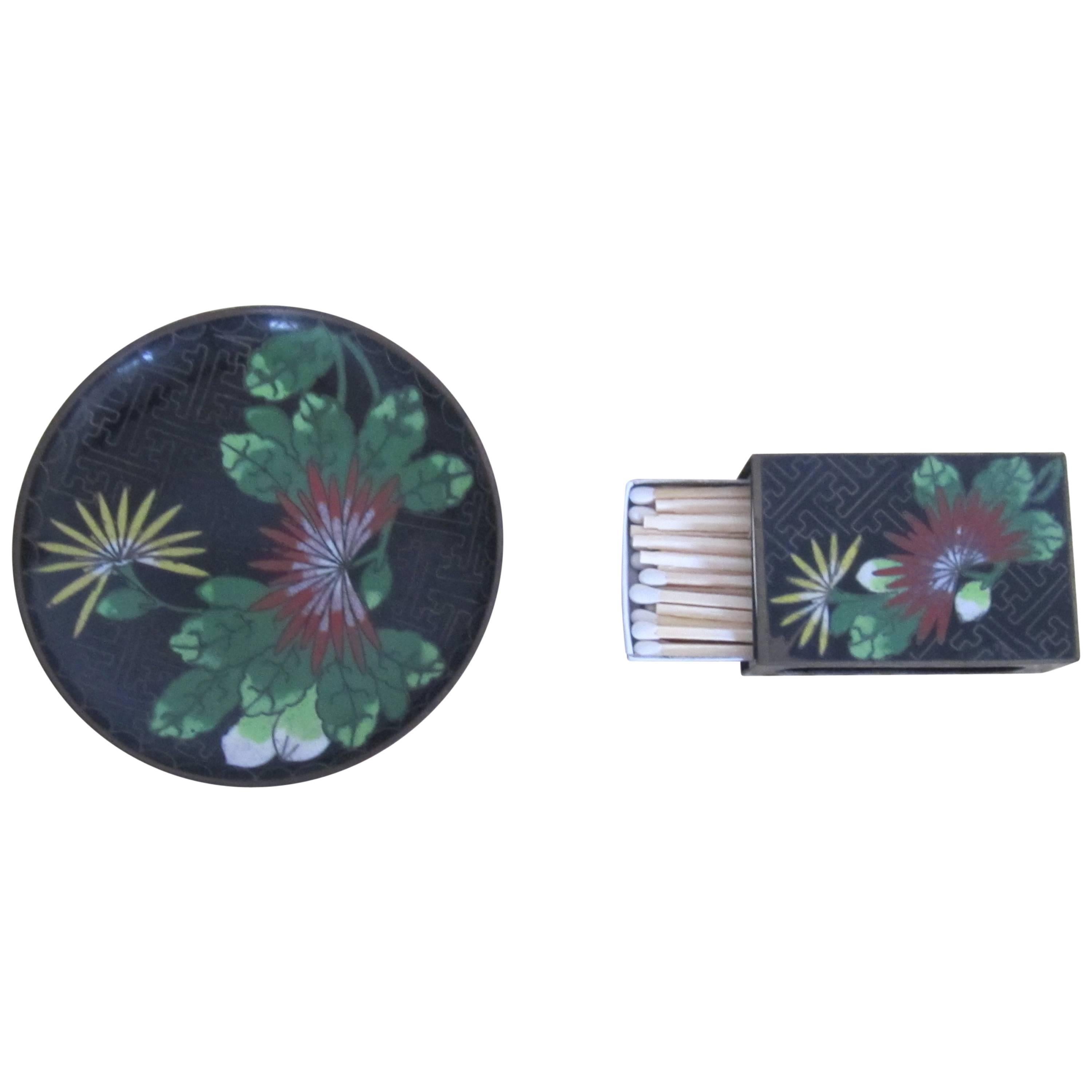 Juego de Caja de Cerillas Cenicero Esmalte Cloisonné en venta