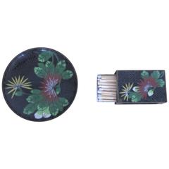 Beautiful Vintage Cloisonné Ashtray and Match Box Case Set 3