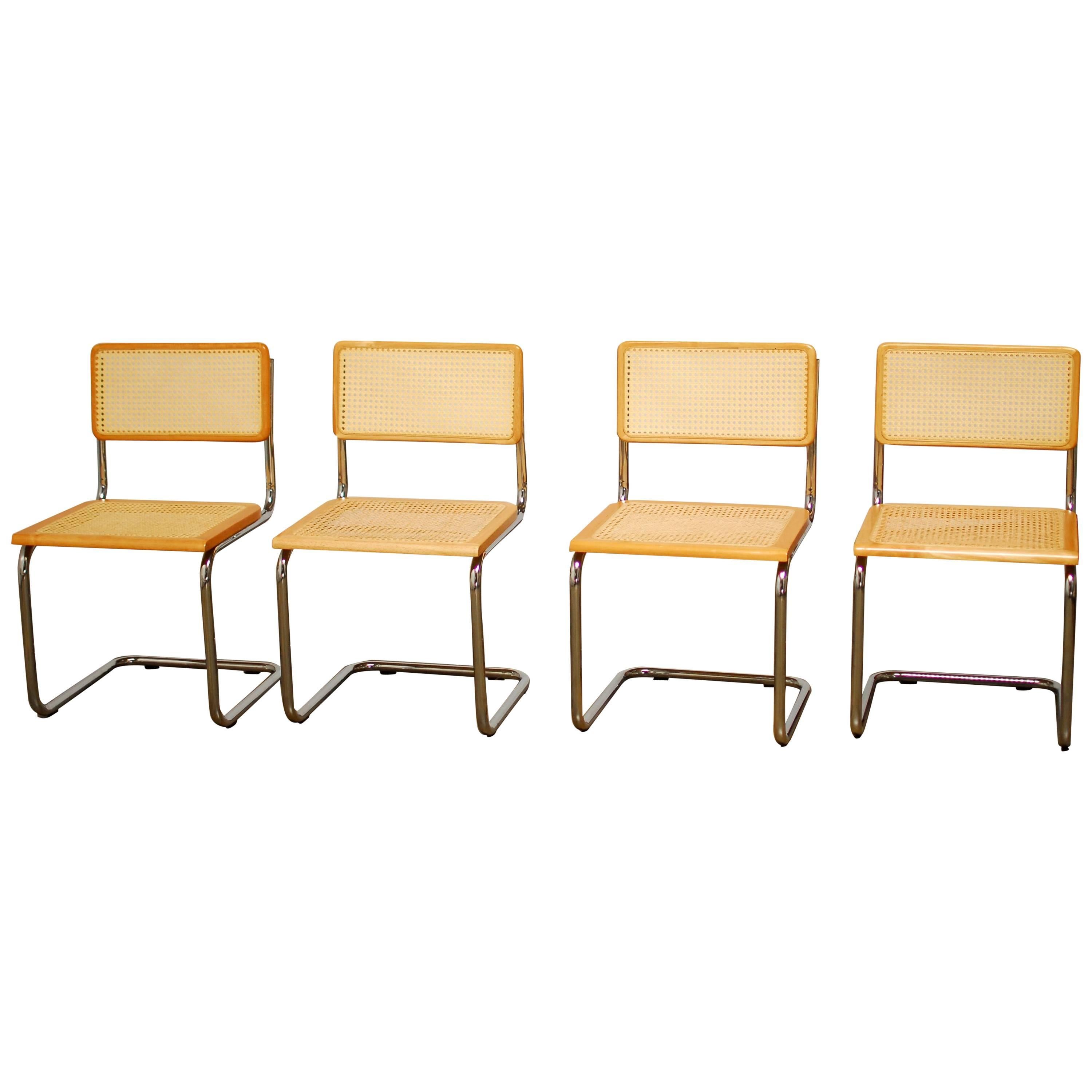 Marcel Breuer Style Chrome and Cane Chair Set at 1stDibs