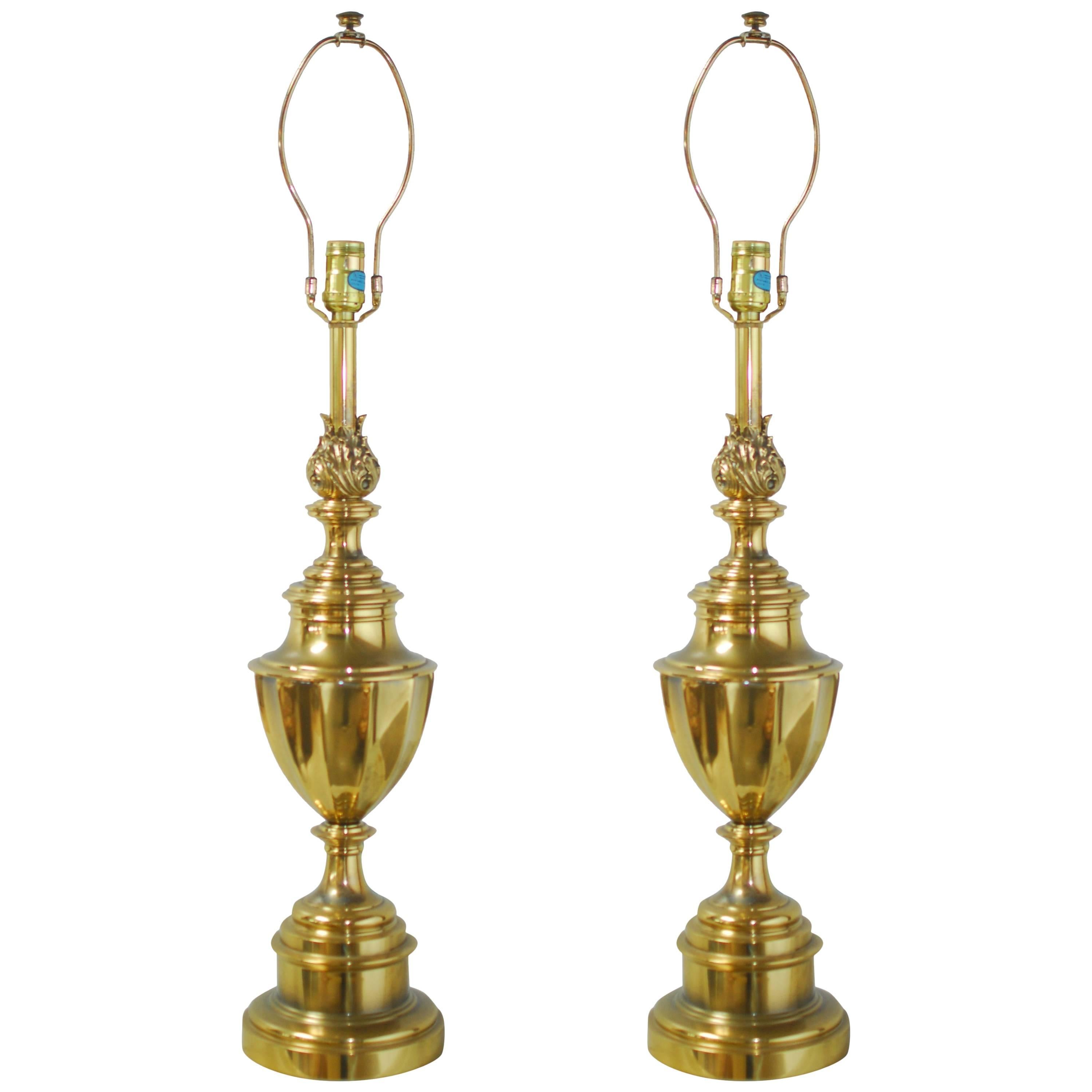 Pair of Stiffel Brass Trophy Urn Table Lamps