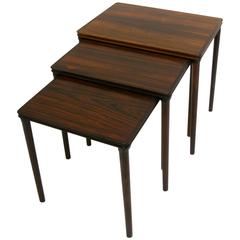 Set of Three Rosewood Nesting Tables Made in Denmark