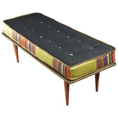 Mid Century Inspired 14-Button Bench, Colorful Stripes 