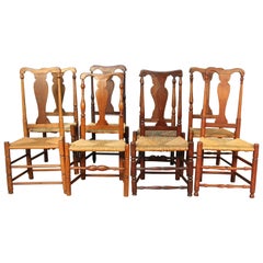 Set of Eight Early CT Country Queen Anne Chairs