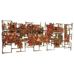 Silas Seandel Signed 1969 Brutalist Copper Nailhead Coffee or Cocktail Table 3