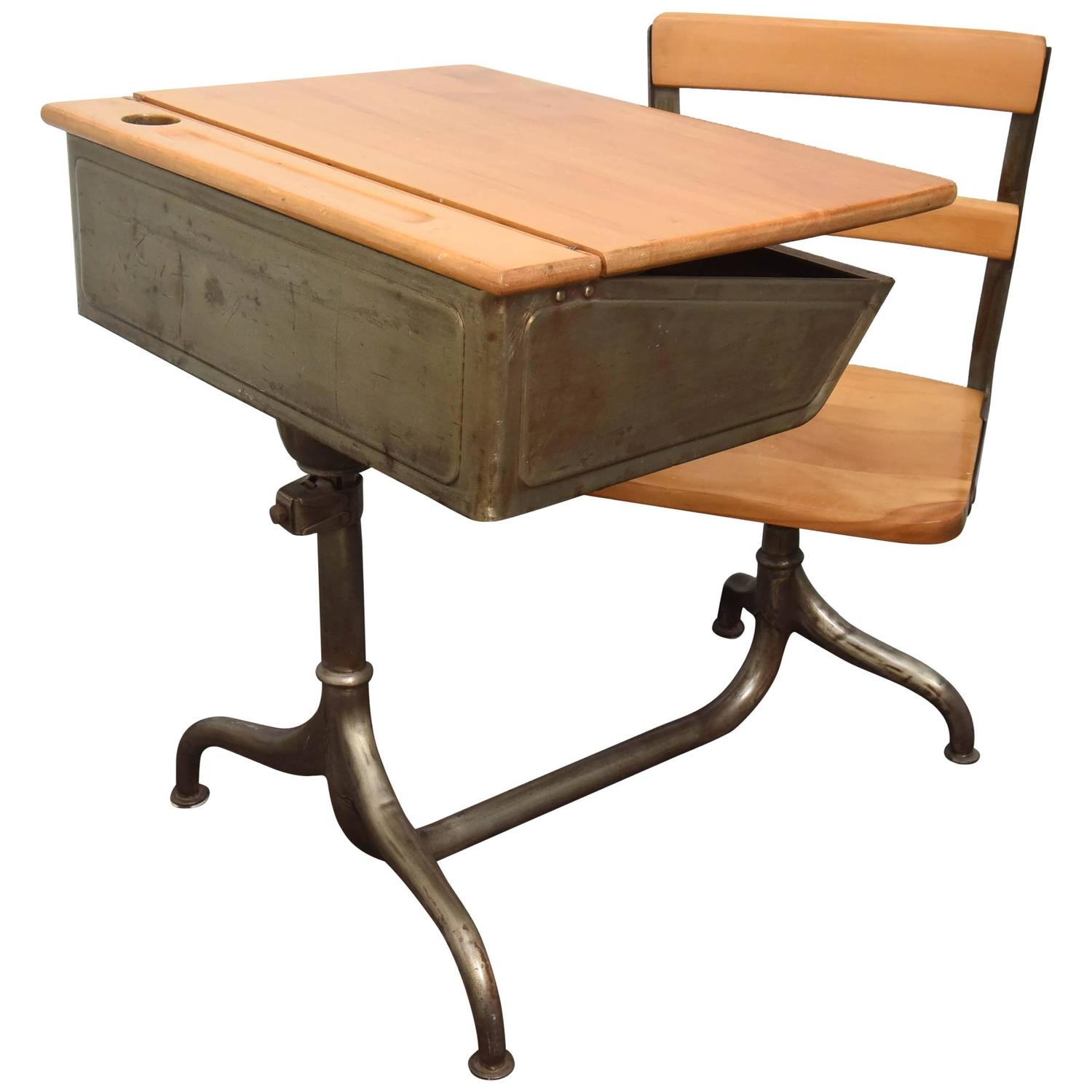 1950s Industrial Child S School Desk For At 1stdibs 1950s Industrial Child S School Desk, Chairs With Desk Attached