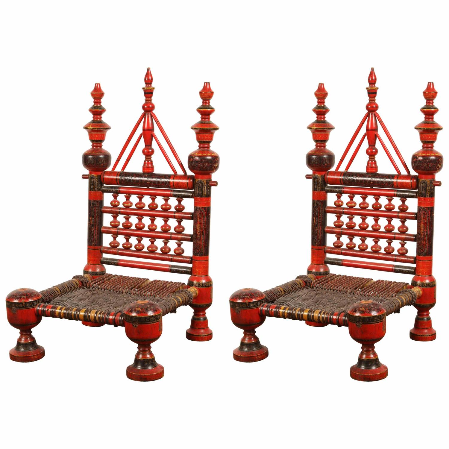 Pair of Pakistani Painted Chairs For Sale at 1stdibs